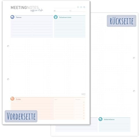 Häfft® Meeting-Notes Block A4 mit 50 Blatt & Lochung - für Besprechungen und Projekte - klimaneutral & nachhaltig