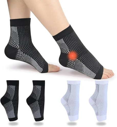 MILAIUN Lot de 4 paires de chaussettes pour fasciite plantaire, bandage de compression de la cheville, bandage de cheville pour homme et femme, chevillères pour arthrite, entorse de la cheville,