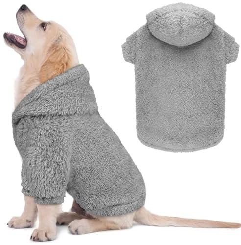 Fuzzy Hundepullover für kleine Hunde, weich, doppelseitig, Plüsch-Fleece, Haustierpullover, Hunde-Kapuzenpullover, Mantel, Sherpa-Kapuzen-Sweatshirt (Grau, XS)