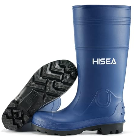 HISEA Men's Rain Boots PVC Rubber Boots with Steel Shank Waterproof Garden Fishing Outdoor Work Boots Durable Slip Resistant Mud Rainboots for Agriculture and Industrial Working, Size 12 Navy Blue