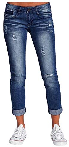 Boyfriend Jeans da ragazza – Jeans da donna con fori per attività all'aria aperta, a vita bassa, jeans sexy da donna, Y2K, pantaloni dritti per il tempo libero, leggings skinny, grandi taglie, blu