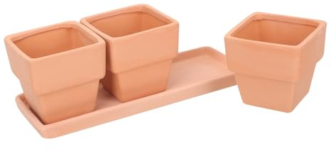 ABOOFAN Ensemble De Pots De Fleurs en Terre Cuite Carrés avec Bac De Drainage pour Plantes Dintérieur Et Décoration Intérieure