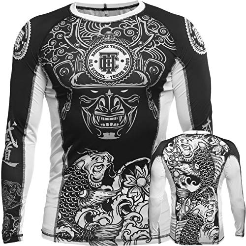 Hardcore träning rash guard herr kompressionsskjorta herr långa ärmar grappling Jiu Jitsu MMA fitness boxning No Gi, Flerfärgad/vit, 5XL