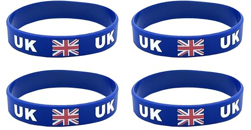 4 Pcs UK Britain Country Flag Rubber Bracelets, National Flag Silicone Bracelet, Rubber Wristbands Patriotic Decorations Gift