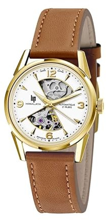 Lip Himalaya 33.5 Sablier Automatique Doré Montre Femme Bracelet Marron 671683