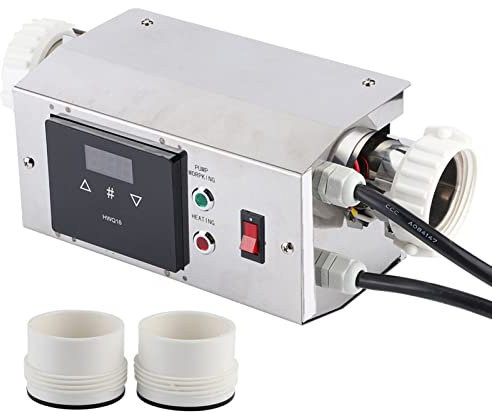 Asixxsix Temperaturregler für Poolheizung, Edelstahl, 2KW, Digitaler Thermostat mit 2 Anschlüssen, 22 ° Bis 55 ° Einstellbare Wassertemperatur für Schwimmbad, Spa, Heiße und Kalte
