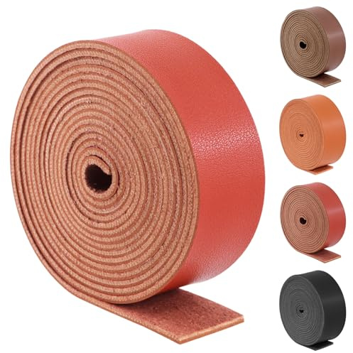 Swpeet Red Brown 1 Inch Wide 80 Inches Leather Strap, Single Sided Full Grain Leather Strips Cord String, Long Flat Leather Belt Strips Ideal for DIY Craft Projects, Clothing, Jewelry, Wrapping