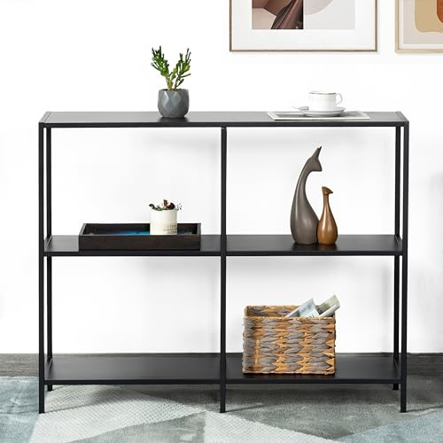 HDANI 100cm Tavolo Consolle in Metallo con 3 Ripiani di Stoccaggio,Piccolo Tavolo da Divano, Tavolo Consolle Stretto,Stile Moderno,Adatto per ingresso Tavolo Soggiorno,Camera da Letto, Nero