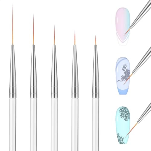 Qianyu Lot de 5 pinceaux pour nail art - Pinceau de peinture - Outil de dessin pour nail art - Fournitures techniques pour nail art - Vernis gel - Manucure à la maison - Outils de salon de bricolage