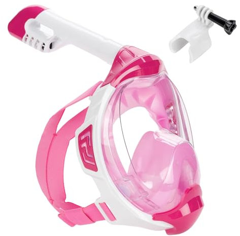 AQUASTIC Kai Schnorchelmaske Größe L/XL Vollgesichtsmaske 180° Sicht Luftzirkulationssystem Silikon-Bodenkragen Anti-Dampf-Ventil Polycarbonat Sichtfenster Farbe Pink