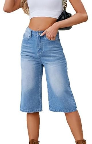 MANYMANY Knielange Baggy-Jeans für Damen, Capri-Jeans, lockere Passform, gerades Bein, Capri-Jeans