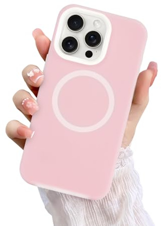 Newseego Custodia per iPhone 15 Pro Max [Compatibile con Magsafe], Cover Rigida in Silicone Liquido Magnetico Glassato per Ragazze e Donne per iPhone 15 Pro Max-Rosa