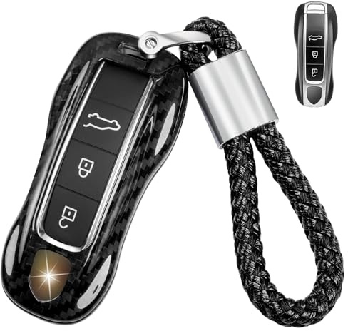 T-carbon Autoschlüssel Hülle kompatibel mit Porsche, kohlefaser Schlüsselbox Schlüsselhülle kompatibel mit Porsche 2018-2024 911 Carrera Panamera Taycan Cayenne 918,Schwarz