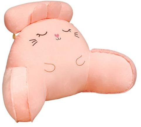 HSTWODE Rückenkissen mit Nackenrolle,Lesekissen für Bett und Sofa,Memory Foam,Cartoon Pillow Rücken Sitzkissen Für Bett,Ideal Rückenstütze für Lesen, Arbeiten und Spielen (Rosa Hase, L)