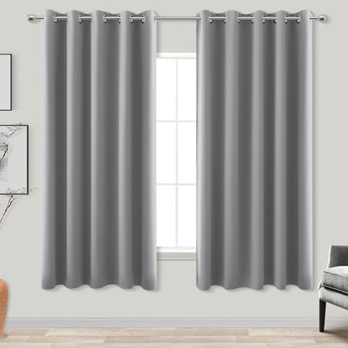 KOUFALL Grey Grommet Insulated Thermal Room Darkening Blackout Curtains for Living Room 72x63 Inches Long