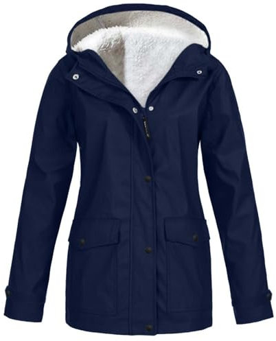 Hiking Jacket Women's Waterproof Breathable Ski Jackets for Women Padded Jacket Casual Plain Hooded Jacket Slim Fit Sports Jacket Autumn Winter Jacket Coat Transition Outdoor Jacket, navy, 5XL