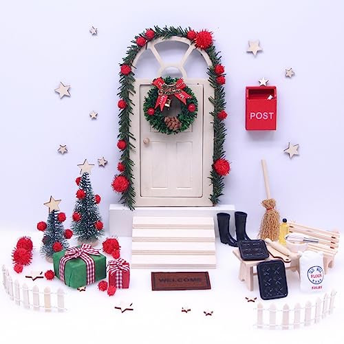 ALI2 ElfentüR ZubehöR Weihnachten Ist Süß Und Zart 27 Teiliges Set Zauberhafte WichteltüR Komplettset Weihnachtsdekoration, Kinderzimmer Dekoration FüR Weihnachten, DIY Geschenk FüR Kinder