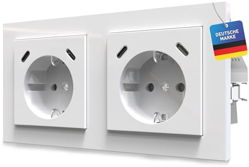 Double prise chargeur rapide USB-C/C PD 3.0 QC Sécurité enfant standard encastrée murale avec GIRA Jung Merten Blanc pur Smartphone Tablette Power Delivery Quick Charge