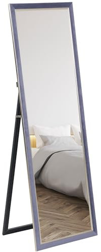 HOMCOM Espejo de Cuerpo Entero 150x50 cm Espejo de Pie o de Pared con Marco en Terciopelo y Soporte para Salón Dormitorio Gris