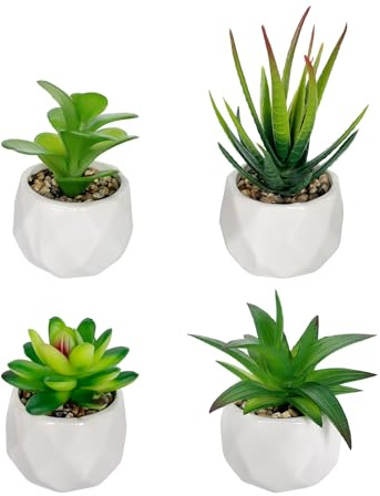 ManyuGas Plante artificielle d'intérieur dans des pots en céramique blanche, petite plante succulente artificielle pour fenêtre, bureau, balcon, salle de bain