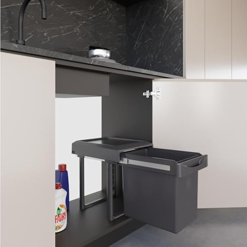 Fhuller Pattumiera Incasso Estraibile Frontale in Plastica Ardesia 1/2 Secchi, Raccolta Differenziata (1 secchio)