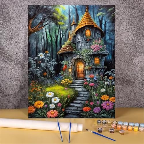 Aimaor Malen Nach Zahlen Erwachsene DIY Baumhaus mit Rahmen Handgemalt Ölgemälde Kit für Anfänger mit Pinseln und Acrylfarben Paint by Numbers Kit für Geschenk Heimdekoration - 40x50cm