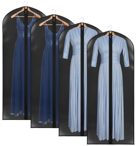 Syeeiex Kleidersack Lange, 60 x 165 cm, Transparente Anzugtasche Kleidersäcke mit Reißverschluss, Atmungsaktive Kleiderschutzhüllen für Abendkleid, mäntel, kleider, Kleiderhülle Aufbewahrung, 4 Stück