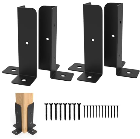 4 st justerbara staketstolpfästen, stolpstöd, passar trästolpar, svart rostsäkert stålstaket/pergola/däckstolpfästesats med skruvar och expansionsspikar (4) (4 st 2 mm)