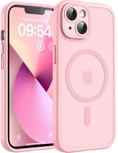TOCOL für iPhone 13 Hülle, Kompatibel mit MagSafe, Matt Hellrosa | Eingebauter Magnetring, Vollständiger Kameraschutz, Militärschutz Stoßfest Kratzfest Haltbarkeit, Durchscheinend Rückseite