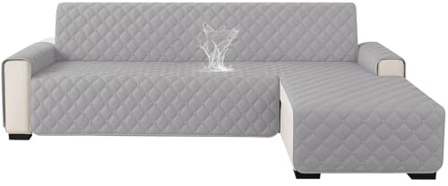 Ystyle wasserdichte Couch Überzug L Form 2 Sitzer, Sofa Cover L Shape Reversibel Universal, Gesteppte Sofa Überzug Ecksofa rutschfest, Couch Bezug Ecksofa Kratzfester Für Katze Hund, Hellgrau