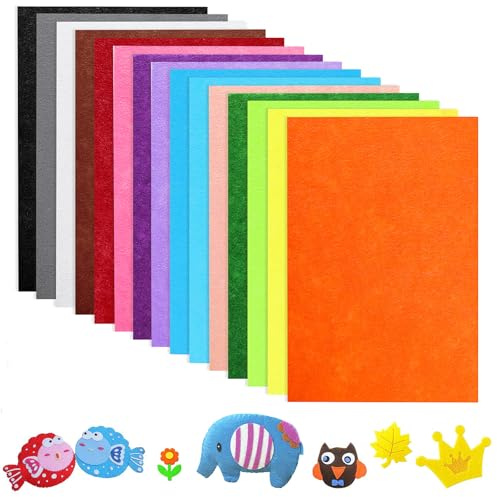 Pysselfilt 3 mm, 15 färger filt 3 mm filttyg A4 20 x 30 cm färgad filt för pyssel filtplattor felt tyg för gör-det-själv-projekt hantverk sömnad projekt lapptäcke dekoration