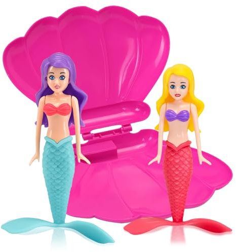 Little Mermaid Pool Toy Shell,Pool Diving Toy,Hot Pink Mermaid Diving Toys for Swimming Pool Accessories Kids Pool Games Toys,Girls Mermaids Interactive Swim Training Set Water Toy for Kids Aged 5+