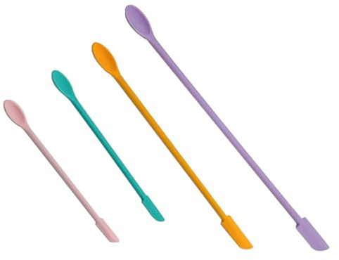 4Pcs Mini Silicone Spatula Jar Scraper Makeup Spatula Set Reusable Small Silicone Spoons Long Handle Lotion Stirrer for Jam Jar Makeup Narrow Bottles
