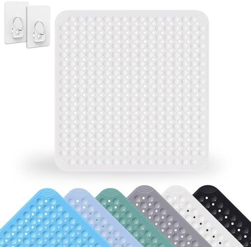 Duschmatte, 80 x 80 cm PVC Anti Rutsch Matte mit Saugnäpfen, Quadratische Badematte, Maschinenwaschbare Badematte, Komfort Massage Dusche matte, Duschmatte Rutschfest, für Dusche und Sauna(Weiß)