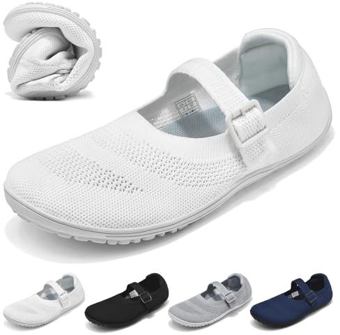 Wizshoe Bailarinas Barefoot Mujer Zapatos Planos de Verano Elegantes con Punta Redonda Slip On Bailarina con Correa y Hebilla Cómodas Walking Flats Caminar Ligeros Clásicas Blanco 41 EU