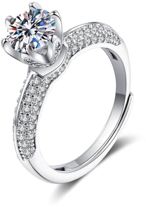 Tolldek Diamantring Weißgold 750 18K, Labor Erstellt Diamant 6 Steg-Krappenfassung Hochzeitsring, Verlobungsring Au750 Gold Echter Schmuck, 65 (20.7)