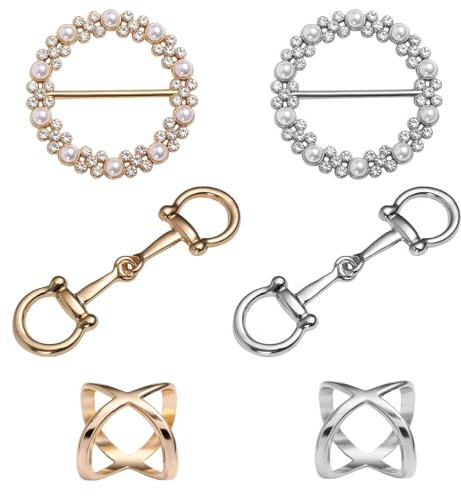 6st Delat Halsduksringset för Kvinnor, 3 Stilar Horsebit-Halsdukar Ringar Mångsidiga Metallklämmor Guld- och Silverspänne i Siden Enkla Metallhalsduksringar för Sidenhalsdukar Sjalar