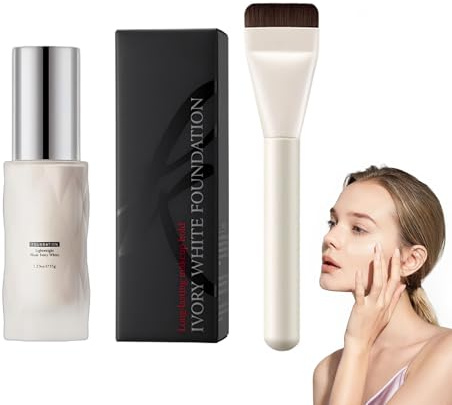 Nude Foundation, base líquida natural ligera con pincel, crema correctora de color, resistente al agua y duradera, cubre suavemente y protege la piel, para un aspecto desnudo impecable (marfil)