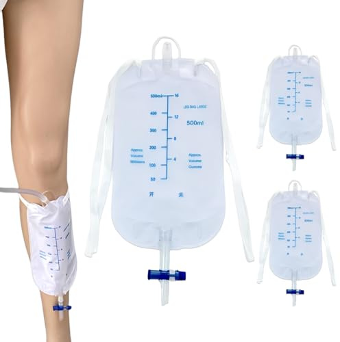 JUGUTA Sacche Per Catetere Gamba 500Ml Valvola Anti-Reflusso Pvc Sacchetti Drenaggio Urinario Cinghie Regolabili Tessuto Scala Graduata Misurazione Facile Scarico 3 Pezzi Sacche Urina Da Gamba