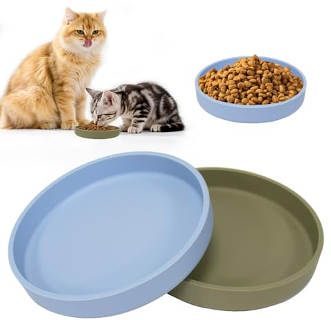HSIGIO Katzennäpfe aus Silikon, rutschfest, flach, Trockenfutter, Nassfutter, Katzen, Futternäpfe, Schnurrhaar, Müdigkeit, Haustiernäpfe, Teller-Set für Katzen und Hunde, 2 Stück