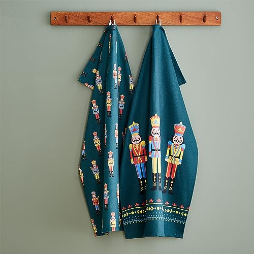Catherine Lansfield Geschirrtuch mit weihnachtlichem Nussknacker, Baumwolle, 50 x 75 cm, Grün, 4 Stück