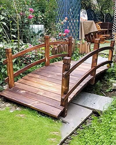 Rustikale Gartenbrücke aus Holz – 1,4 m gewölbte dekorative Teichbrücke mit seitlichem Ra für Landschaft, Gehweg und Hofdekoration – perfekt für kleine Teiche und Gärten