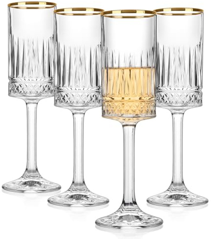 Cambareign Sektgläser 4er Set, 200ml Champagner Gläser mit Goldrand, Kristall Quadratisch Sektgläser Glas, Geschenk für Geburtstag, Hochzeit, Jahrestag
