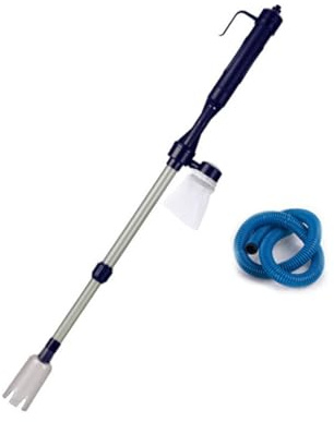 HOMSFOU Limpiador De Peceras Eléctrico Ajustable 30-74 Cm 2 Pilas C/lr14 Sin Incluidas Bomba De Agua y Sifón para Cambio y Aspirado De Grava Acuario Azul Oscuro