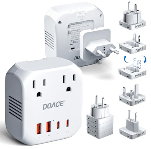 Upgraded 2000W Voltage Converter US to Europe for Hair Dryer - 220V to 110V Converter for European Travel, Power Converter Adapter Combo with 2 PD/QC & UK/AU/US/IT/European Travel Plug Adapters