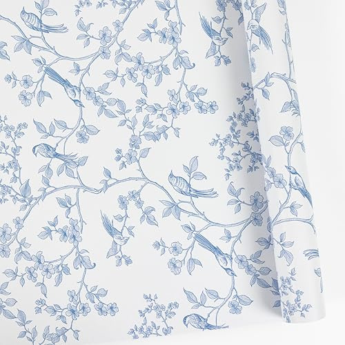 Abyssaly Papel Pintado Autoadhesivo, Vinilo Adhesivo para Muebles | 44 X 300cm, Papel Pintado Autoadhesivo Flores Azul, Vinilo Adhesivo Pared Impermeable Para Muebles, Dormitorio, Cocina