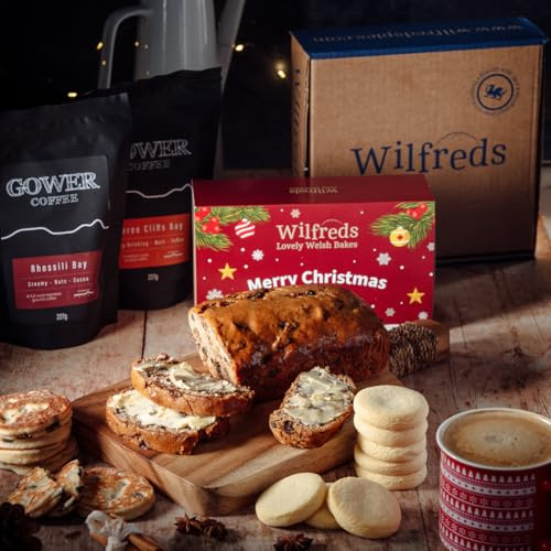 Wilfreds Welsh Coffee Gift Set – Luxury Hamper with Gower Coffee, Bara Brith Loaf, Welsh Cakes & Shortbread – Gifts for Men & Women (Merry Christmas)