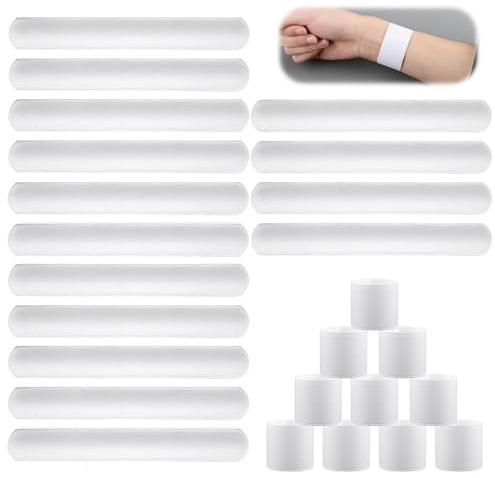 Funver Pack de 25 Pulseras Blancas DIY para Niños, Pulseras a Presión Tipo Clic, Ideales para Manualidades Fiestas Infantiles Regalos de Cumpleaños y Decoración de Festivales
