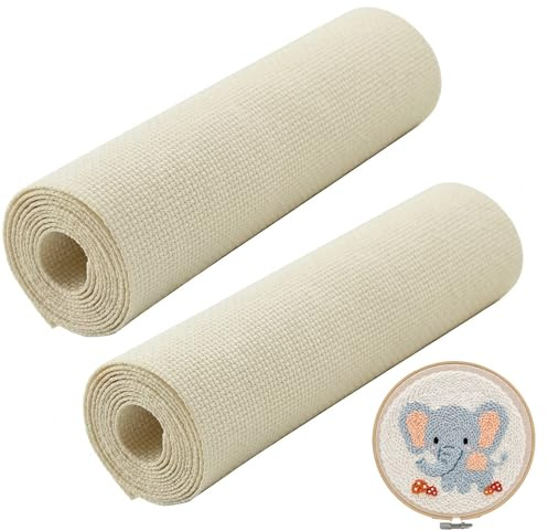 SHIQUAN Mönchstoff Punch Needle, 2 Stück, 67 x 50cm | Baumwollstoff, für Stanznadel, Teppichnadel und Klemmnadel