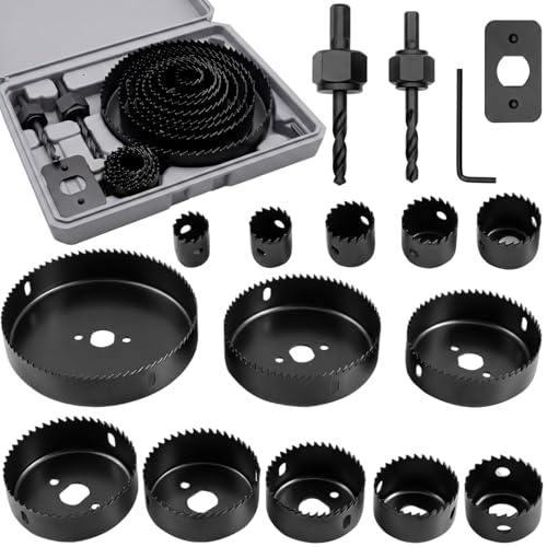 Waltool 17Pcs Bi-Metal Hole Saw Kit W 3/4 to 5 (19mm-127mm) Double-Ground Teeth Saw Blades, Mandrels, Installation Plate, Drill Bits, Hex Key with Storage Case for Plywood, PVC Board, Drywall